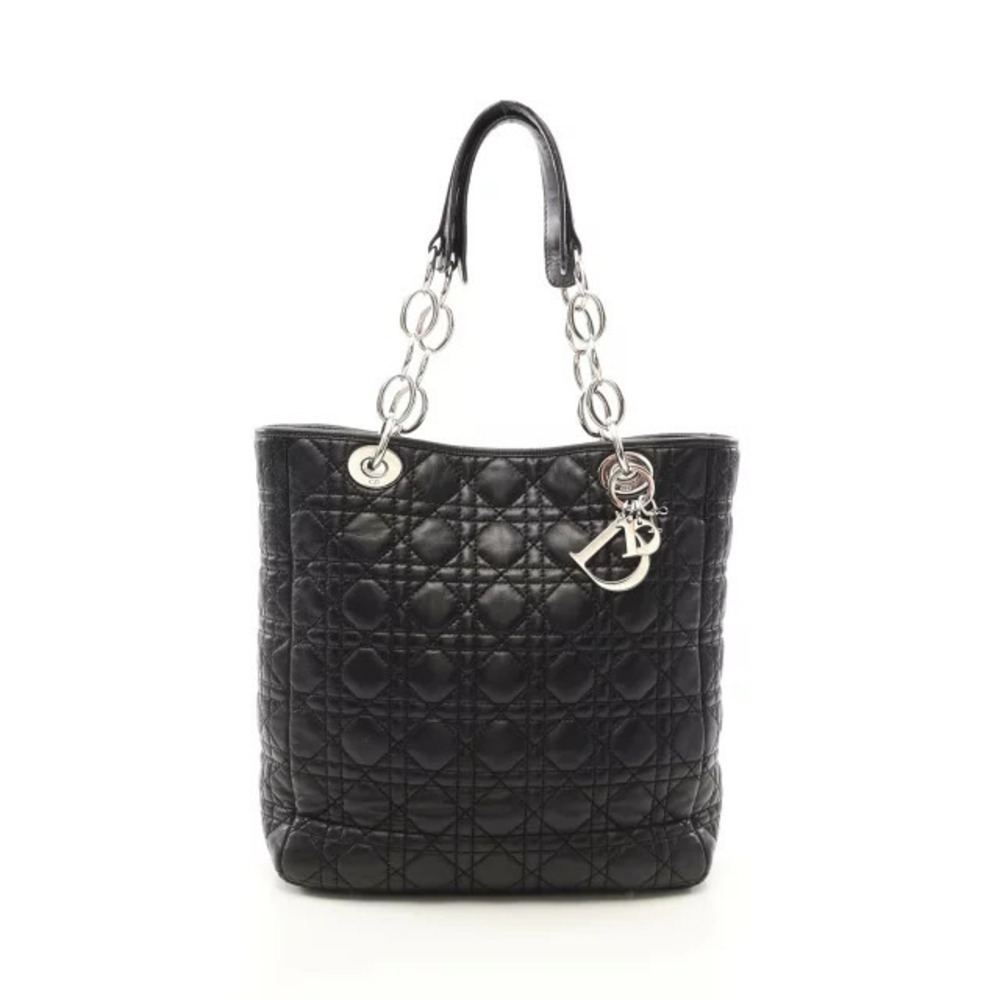 Christian Dior Cannage Tote Bag Leather Black